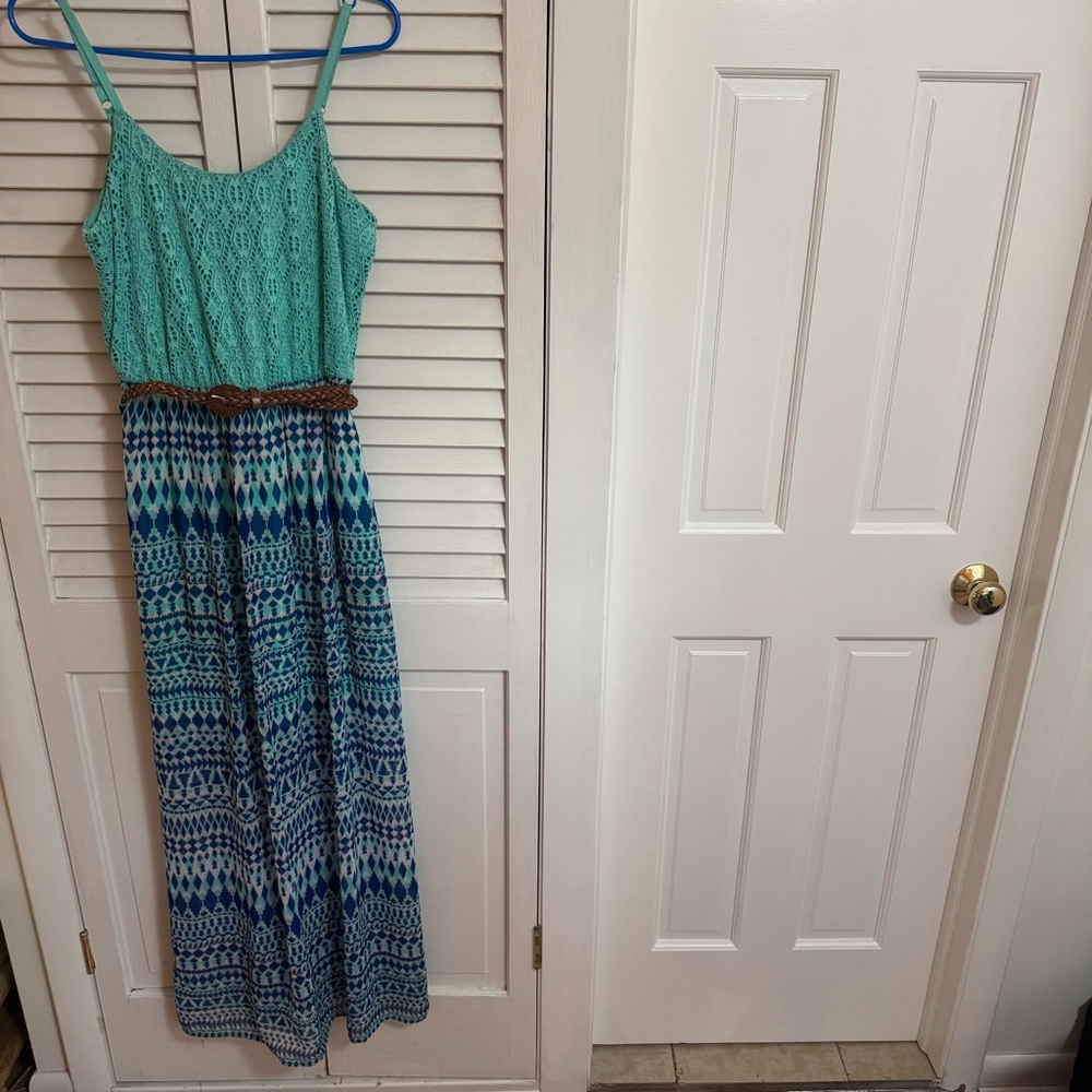Blue and Green Patterned Maxi Dress